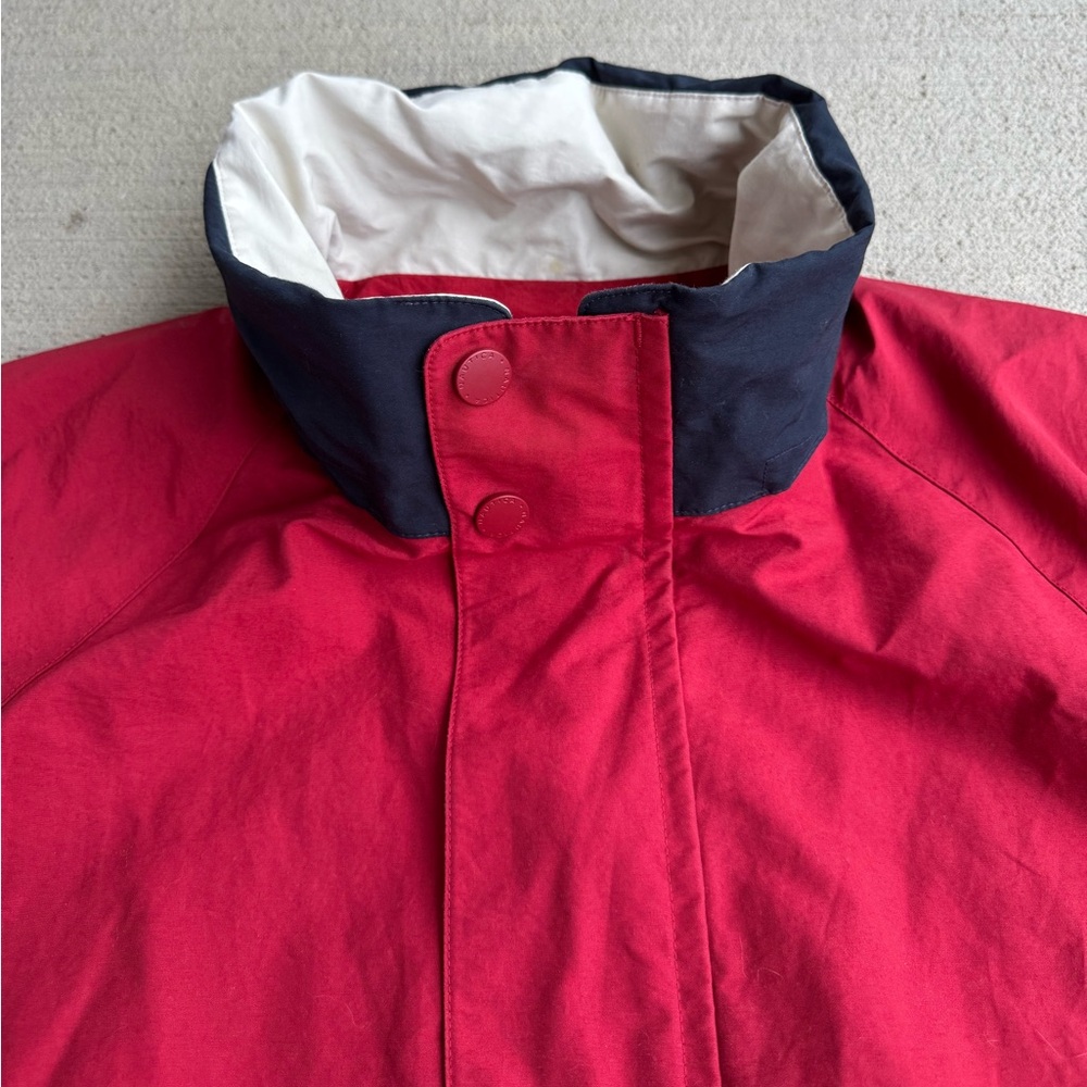 Vintage Nautica Sailing Jacket Mens XL Red Blue Colorblock Hideaway Hood Flaw - Picture 3 of 14
